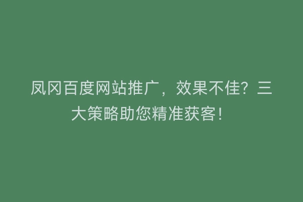 凤冈百度网站推广，效果不佳？三大策略助您精准获客！