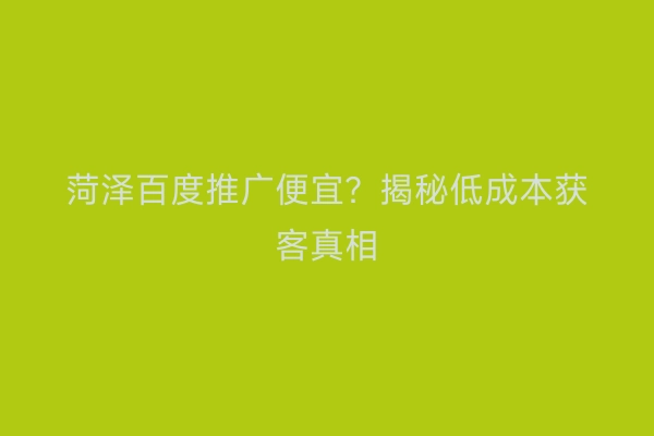菏泽百度推广便宜？揭秘低成本获客真相