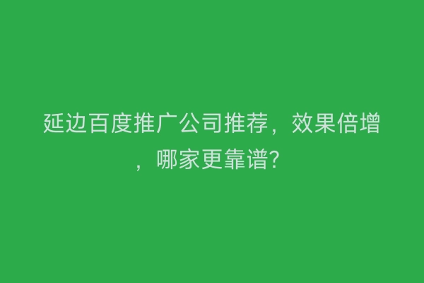 延边百度推广公司推荐，效果倍增，哪家更靠谱？