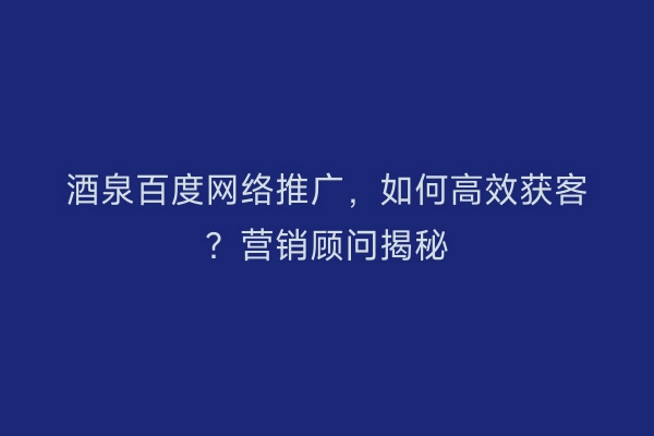 酒泉百度网络推广,如何高效获客?营销顾问揭秘