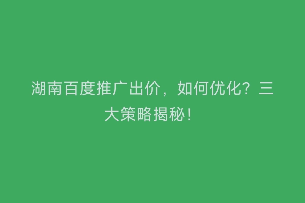湖南百度推广出价，如何优化？三大策略揭秘！