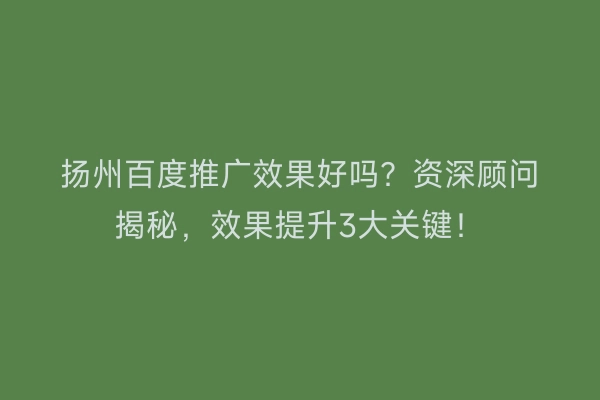 扬州百度推广效果好吗？资深顾问揭秘，效果提升3大关键！