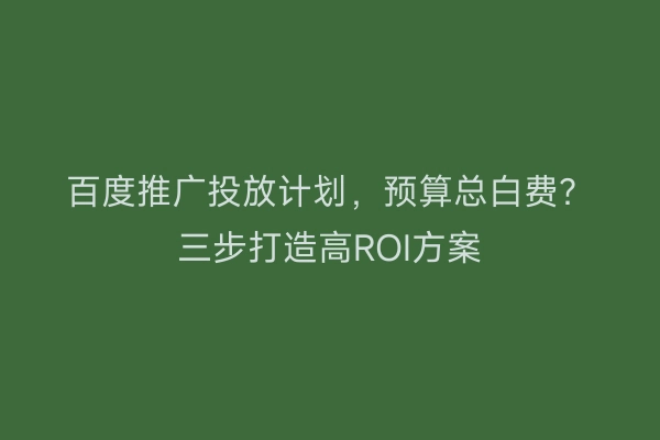 百度推广投放计划，预算总白费？三步打造高ROI方案