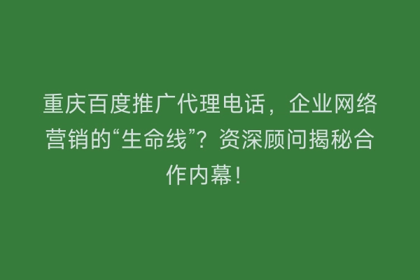 重庆百度推广代理电话，企业网络营销的“生命线”？资深顾问揭秘合作内幕！