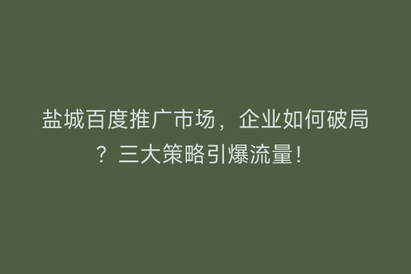 盐城百度推广市场，企业如何破局？三大策略引爆流量！
