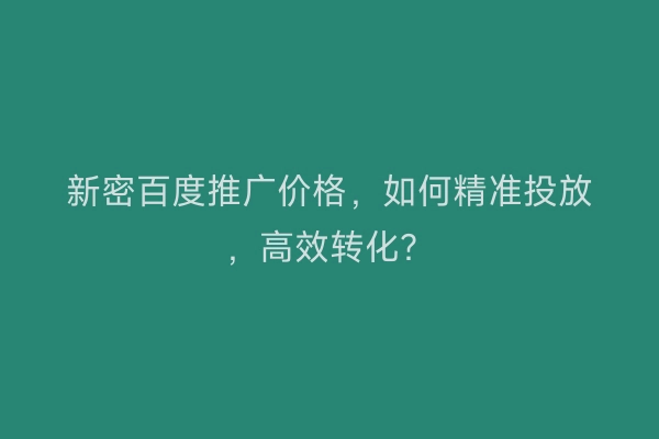 新密百度推广价格，如何精准投放，高效转化？