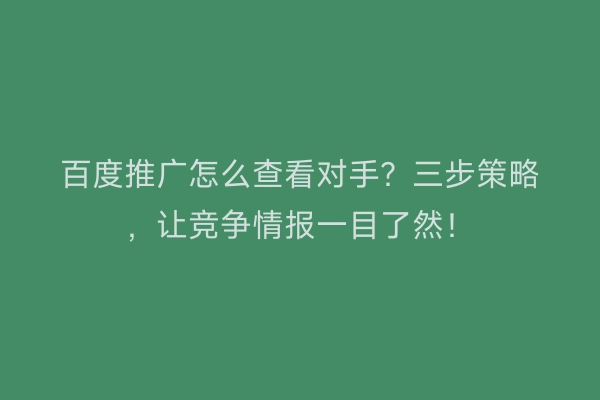 百度推广怎么查看对手？三步策略，让竞争情报一目了然！
