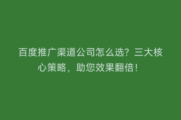 百度推广渠道公司怎么选？三大核心策略，助您效果翻倍！