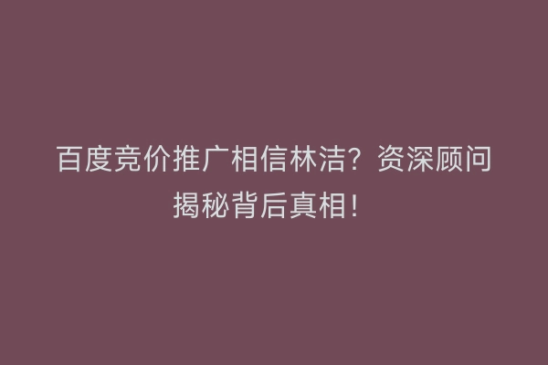 百度竞价推广相信林洁？资深顾问揭秘背后真相！