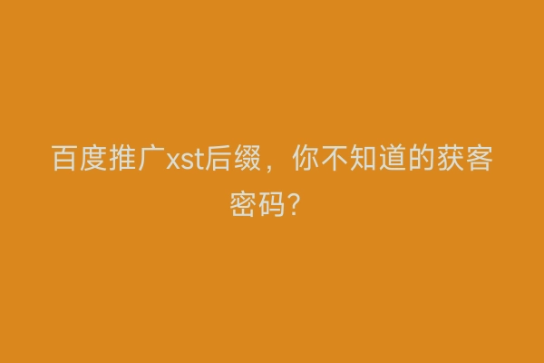 百度推广xst后缀，你不知道的获客密码？