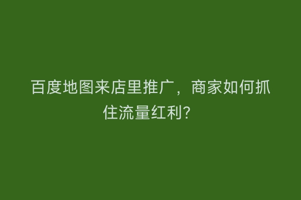 百度地图来店里推广，商家如何抓住流量红利？