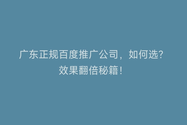 广东正规百度推广公司，如何选？效果翻倍秘籍！