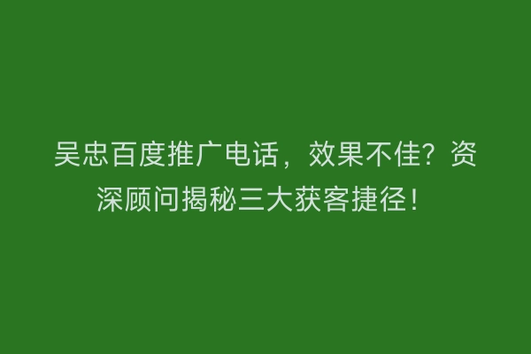 吴忠百度推广电话，效果不佳？资深顾问揭秘三大获客捷径！