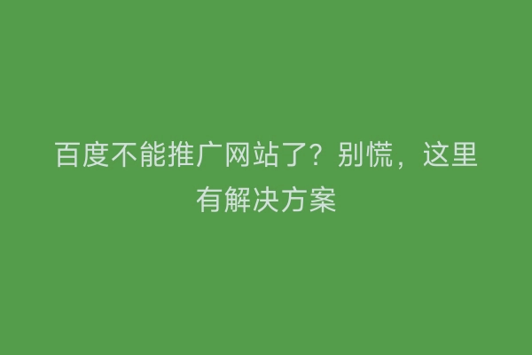 百度不能推广网站了？别慌，这里有解决方案