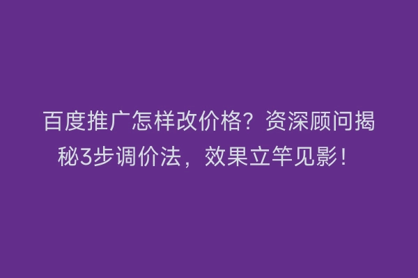 百度推广怎样改价格？资深顾问揭秘3步调价法，效果立竿见影！