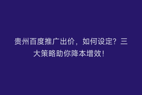 贵州百度推广出价，如何设定？三大策略助你降本增效！