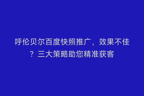 呼伦贝尔百度快照推广，效果不佳？三大策略助您精准获客