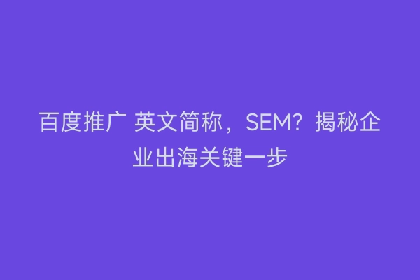 百度推广 英文简称，SEM？揭秘企业出海关键一步