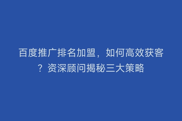 百度推广排名加盟，如何高效获客？资深顾问揭秘三大策略