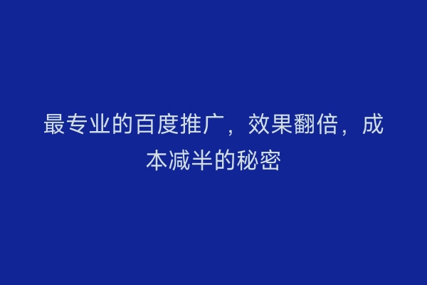 最专业的百度推广，效果翻倍，成本减半的秘密