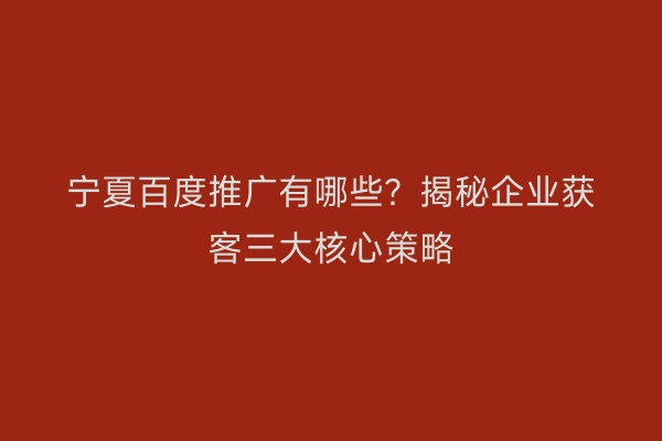 宁夏百度推广有哪些？揭秘企业获客三大核心策略