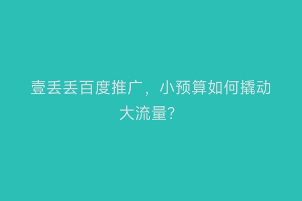 壹丢丢百度推广，小预算如何撬动大流量？
