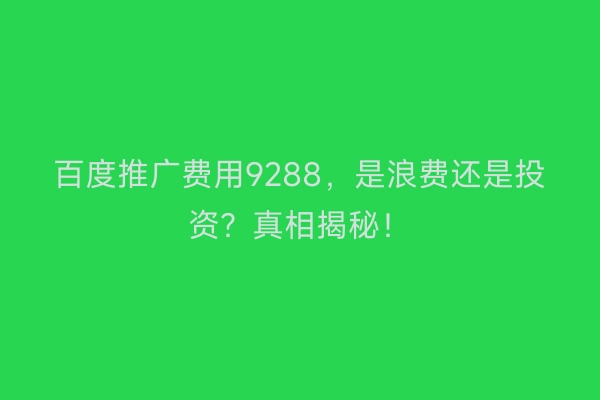 百度推广费用9288，是浪费还是投资？真相揭秘！