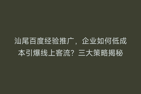 汕尾百度经验推广，企业如何低成本引爆线上客流？三大策略揭秘