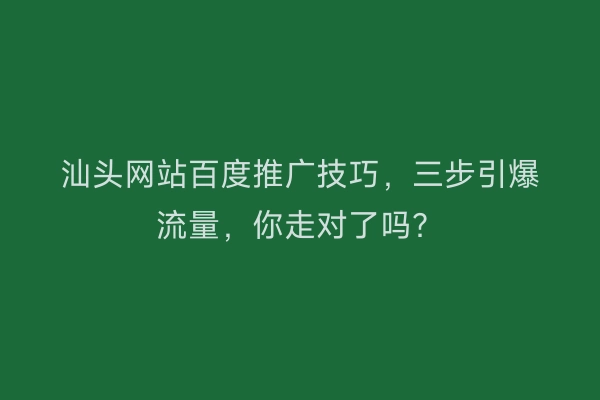 汕头网站百度推广技巧，三步引爆流量，你走对了吗？