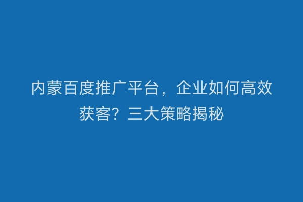 内蒙百度推广平台，企业如何高效获客？三大策略揭秘