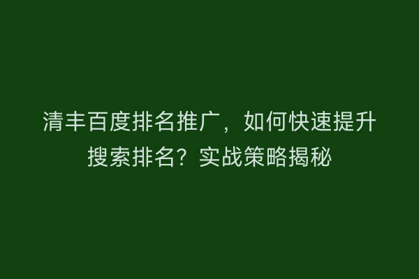 清丰百度排名推广，如何快速提升搜索排名？实战策略揭秘