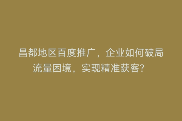 昌都地区百度推广，企业如何破局流量困境，实现精准获客？