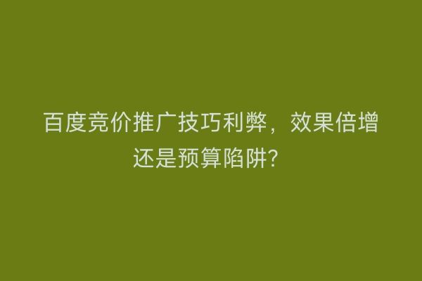百度竞价推广技巧利弊，效果倍增还是预算陷阱？