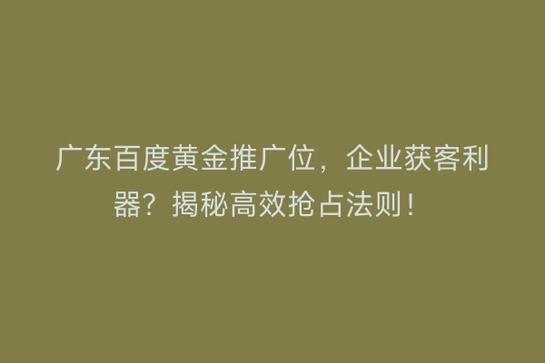 广东百度黄金推广位，企业获客利器？揭秘高效抢占法则！