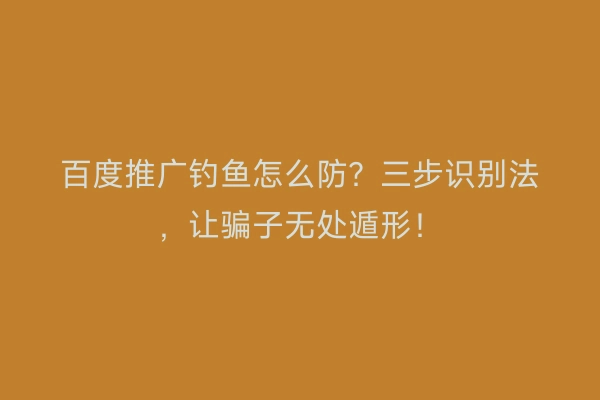 百度推广钓鱼怎么防？三步识别法，让骗子无处遁形！