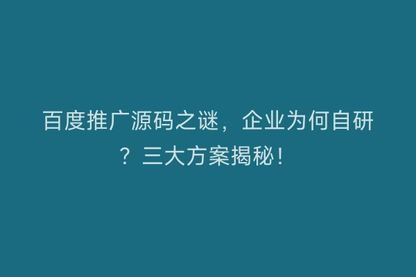 百度推广源码之谜，企业为何自研？三大方案揭秘！