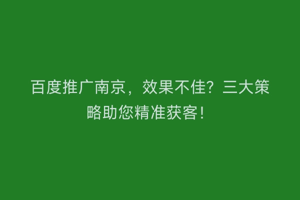 百度推广南京，效果不佳？三大策略助您精准获客！