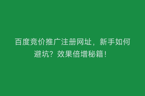 百度竞价推广注册网址，新手如何避坑？效果倍增秘籍！