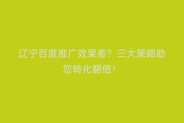 辽宁百度推广效果差？三大策略助您转化翻倍！