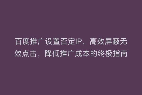 百度推广设置否定IP，高效屏蔽无效点击，降低推广成本的终极指南
