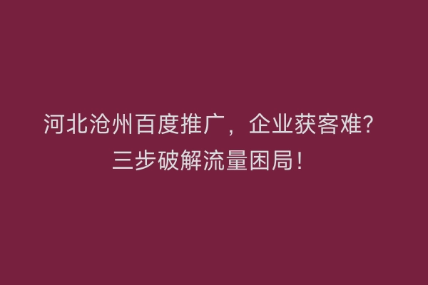 河北沧州百度推广，企业获客难？三步破解流量困局！