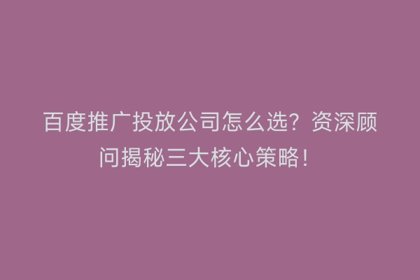 百度推广投放公司怎么选？资深顾问揭秘三大核心策略！