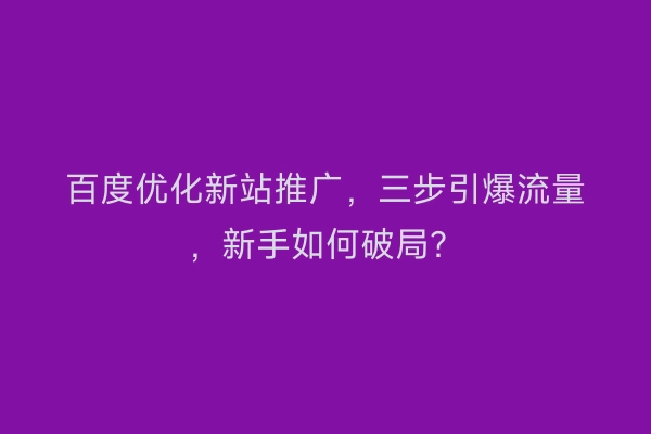 百度优化新站推广，三步引爆流量，新手如何破局？