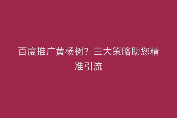 百度推广黄杨树？三大策略助您精准引流