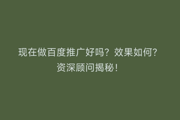 现在做百度推广好吗？效果如何？资深顾问揭秘！