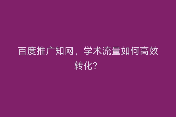 百度推广知网，学术流量如何高效转化？