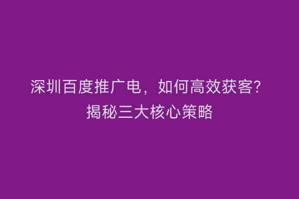 深圳百度推广电，如何高效获客？揭秘三大核心策略