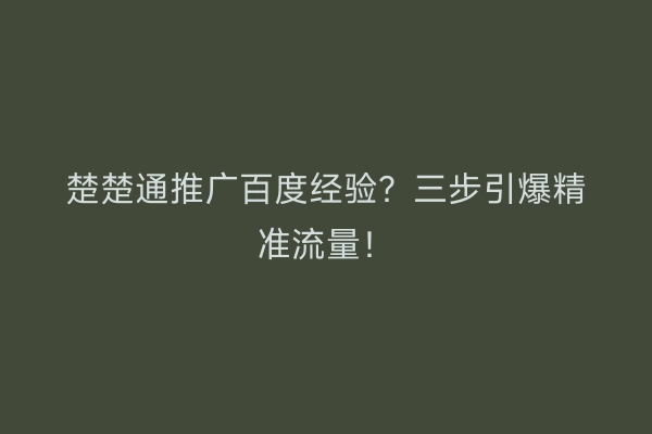 楚楚通推广百度经验？三步引爆精准流量！