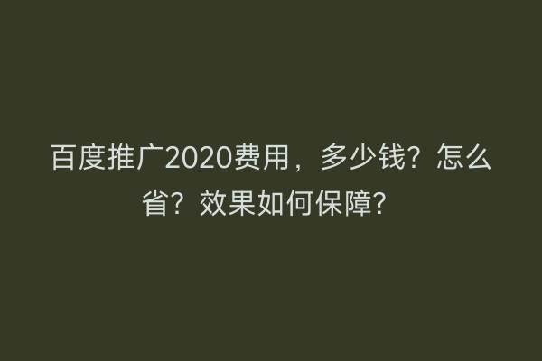 百度推广2020费用，多少钱？怎么省？效果如何保障？