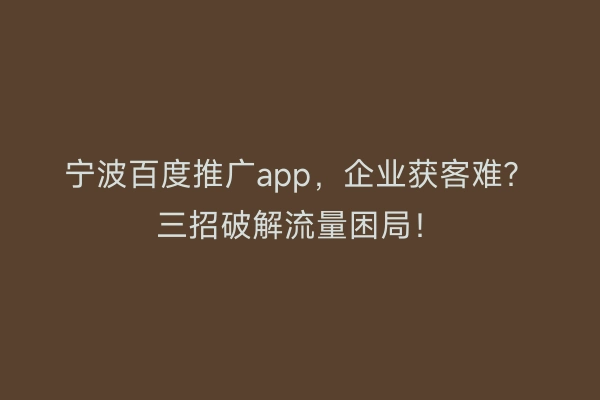 宁波百度推广app，企业获客难？三招破解流量困局！